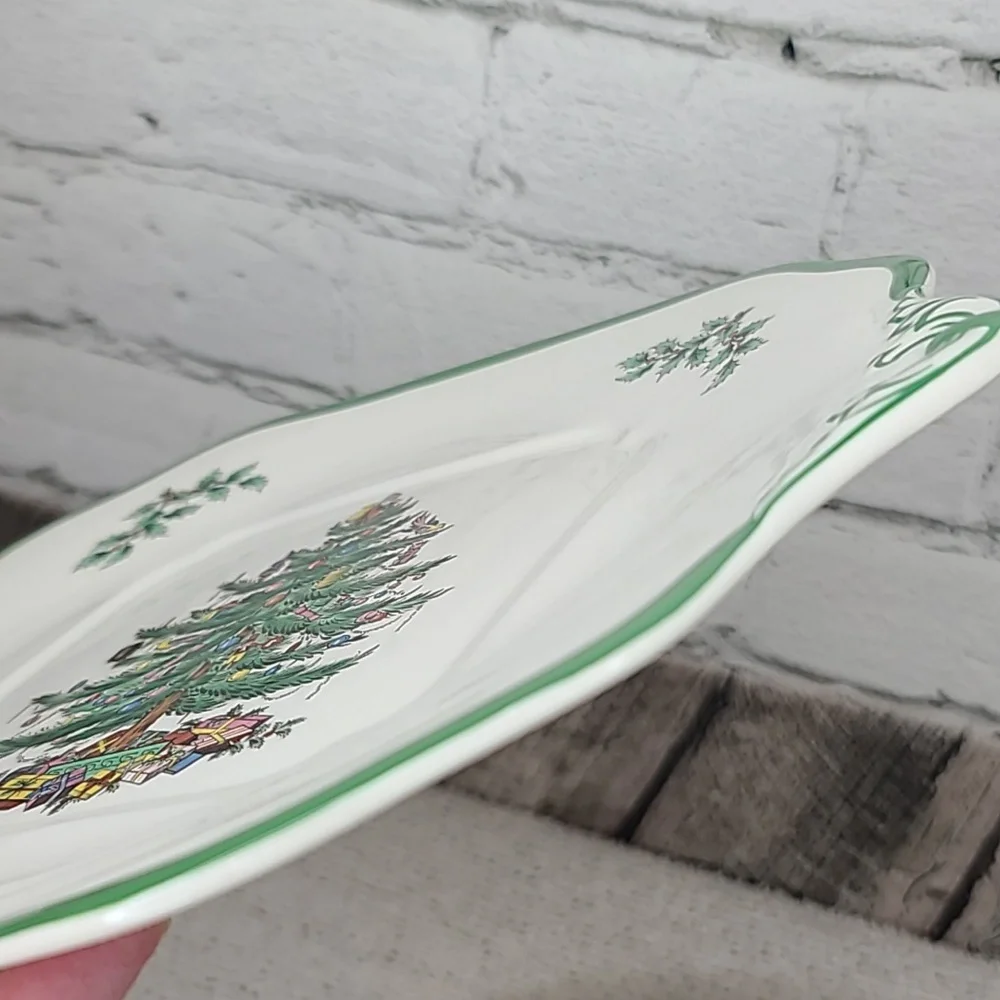 Spode Christmas Tree Vintage Collectible Ceramic Handled Square Cake Plate